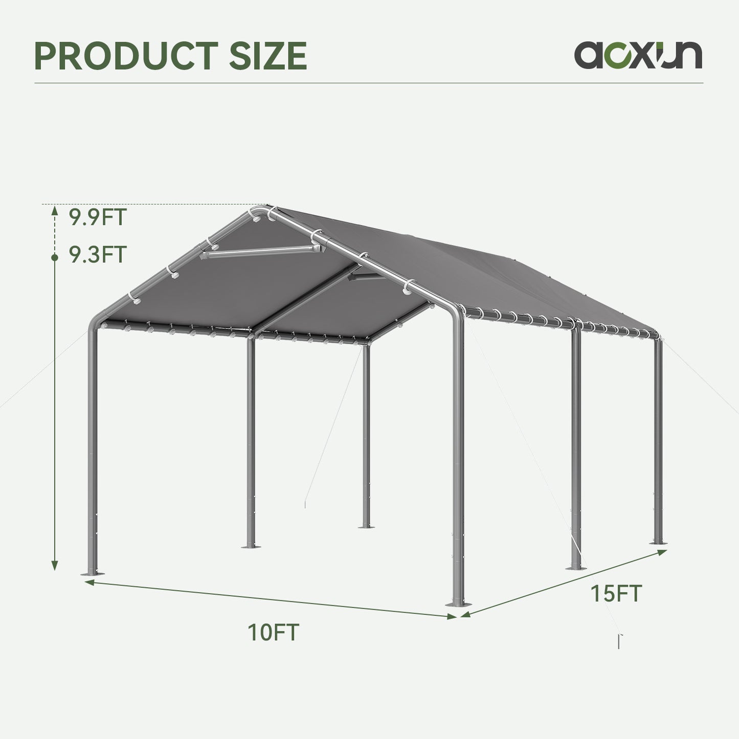 Aoxun 10x15 FT Carport Heavy Duty Car Canopy for Cars, Boats, Trucks, Outdoor Carport Shelter Portable Garage with Reinforced Frame, Gray