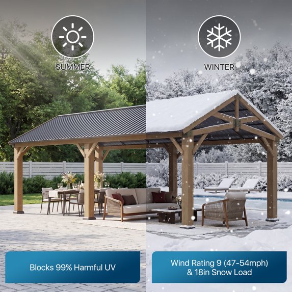 Sunmthink 12' x 24' Wood Frame Gazebo, Hardtop Gazebo with Galvanized Steel, Permanent Wooden Pavilion for Patio Backyard Lawn Garden