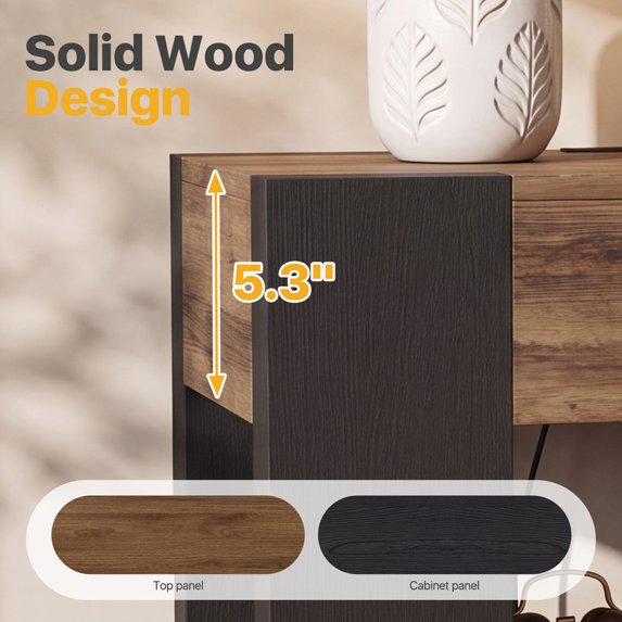 Sonergra Farmhouse End Table with Charging Station, 23” Modern Nightstand Side Table with Drawer and Open Storage, Wood Accent Sofa Side Table for Bedroom Living Room,Black