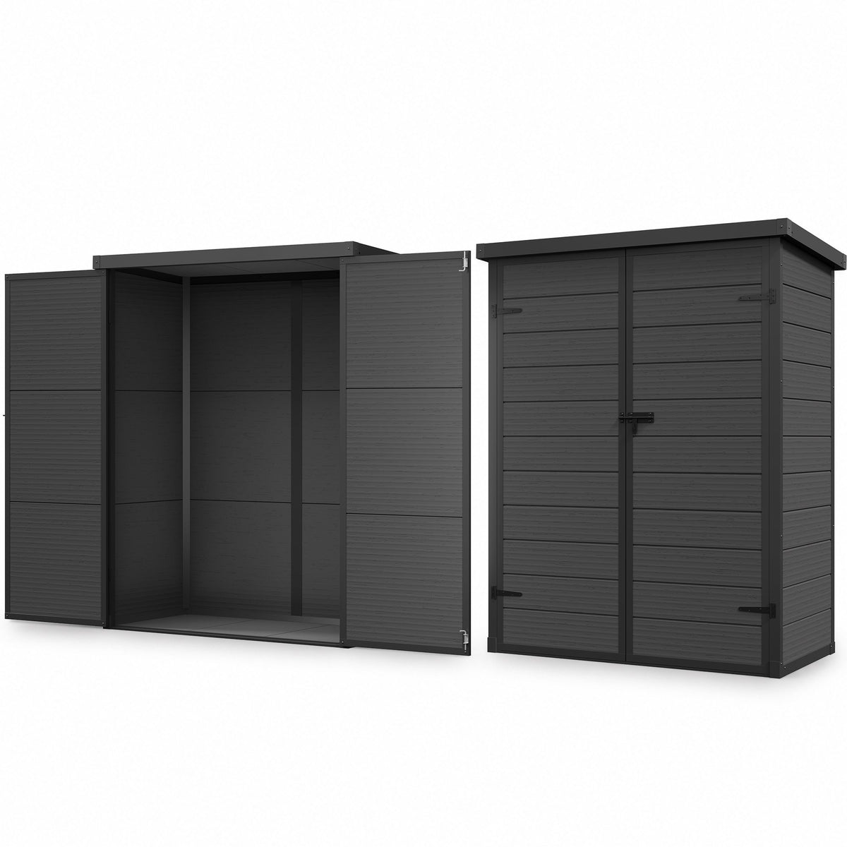 Dateyes 4.4X2.2 FT Resin Outdoor Storage Shed, 48 Cu.ft Waterproof Plastic Storage Sheds with Floor, Weather-Resistant Vertical Outdoor Storage Cabinet with Lockable Doors, Black