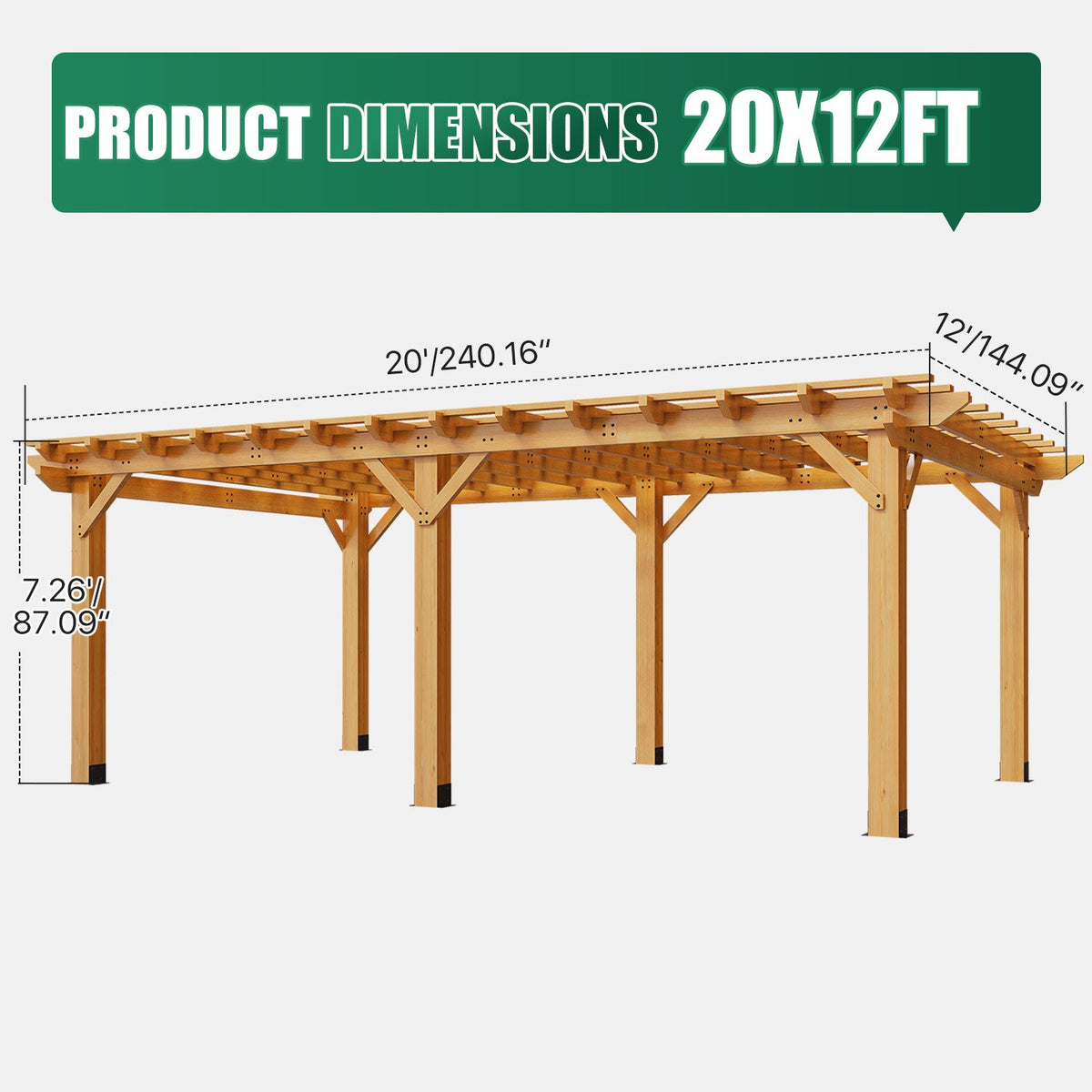Sunmthink 12' x 20' Solid Cedar Outdoor Pergola, Tiered Lattice Canopy, Wind-Resistant up to 100 MPH, Natural Wood Finish for Patio, Deck, Lawn & Garden