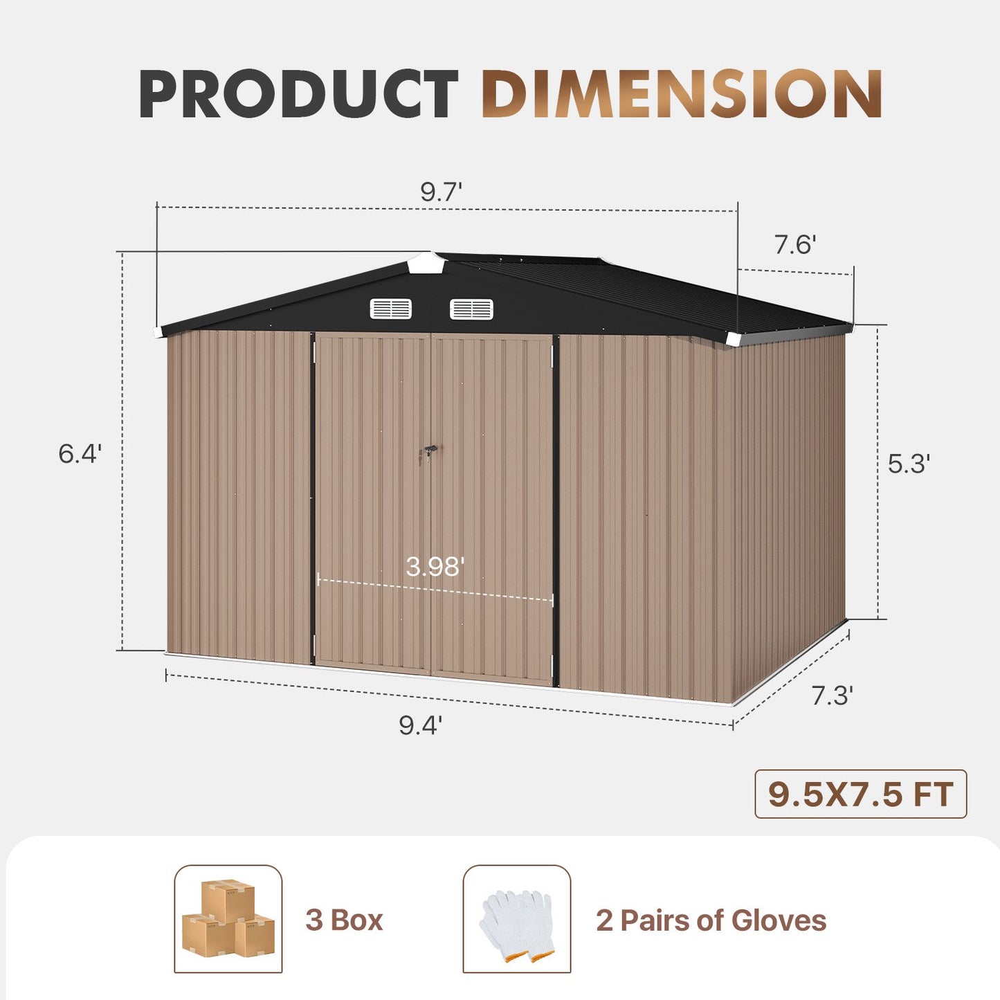 Cloudwell 9.5x7.5ft Shed with Floor Heavy-Duty Galvanized Steel Outdoor Storage Shed