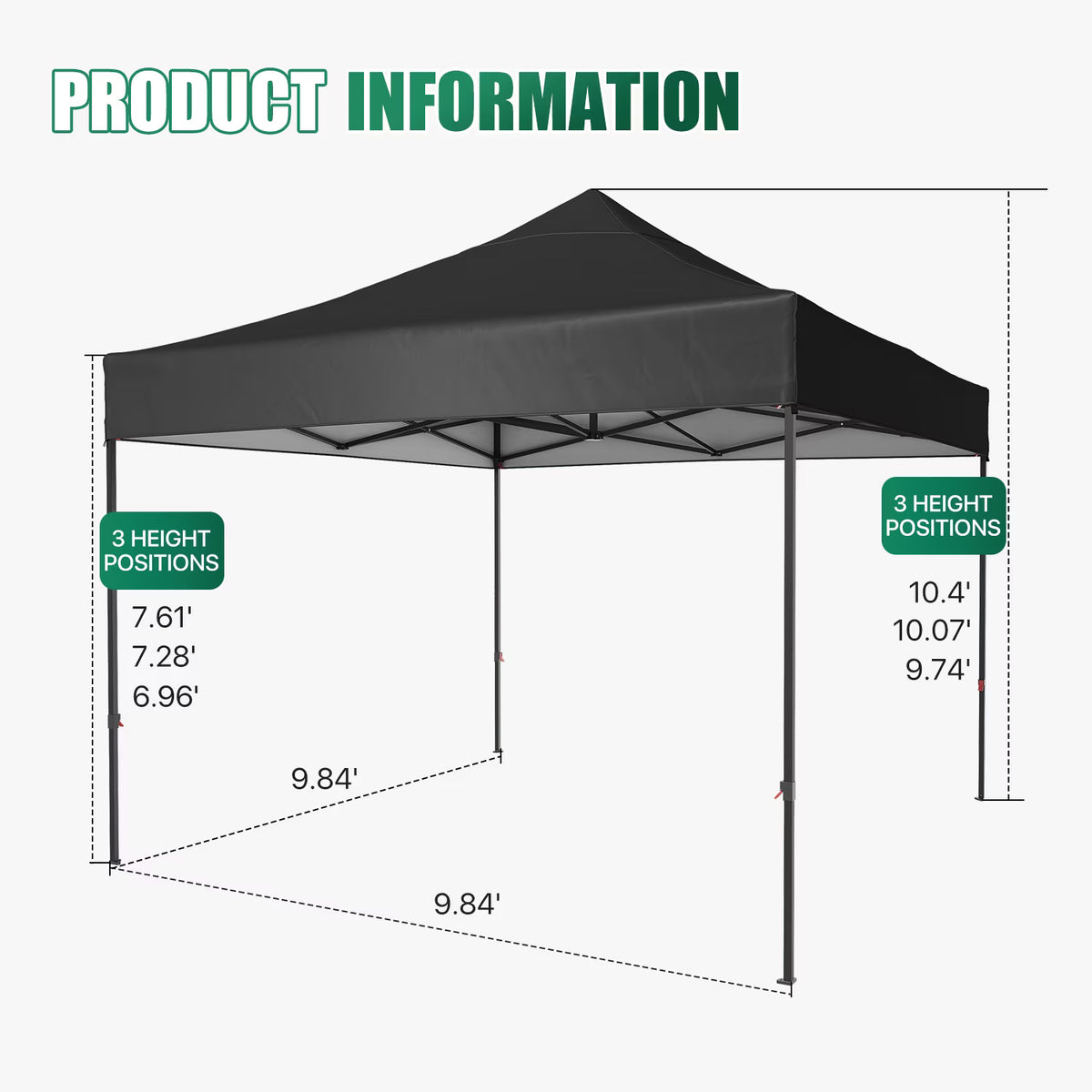 Dateyes 10x10FT Pop Up Canopy, Outdoor Canopy Tent with Carry Bag, Easy Setup Portable Instant Canopy with 4 Sandbags and 8 Stakes for Outdoor Events, Parties, Beach, Backyard, Lawn, Black