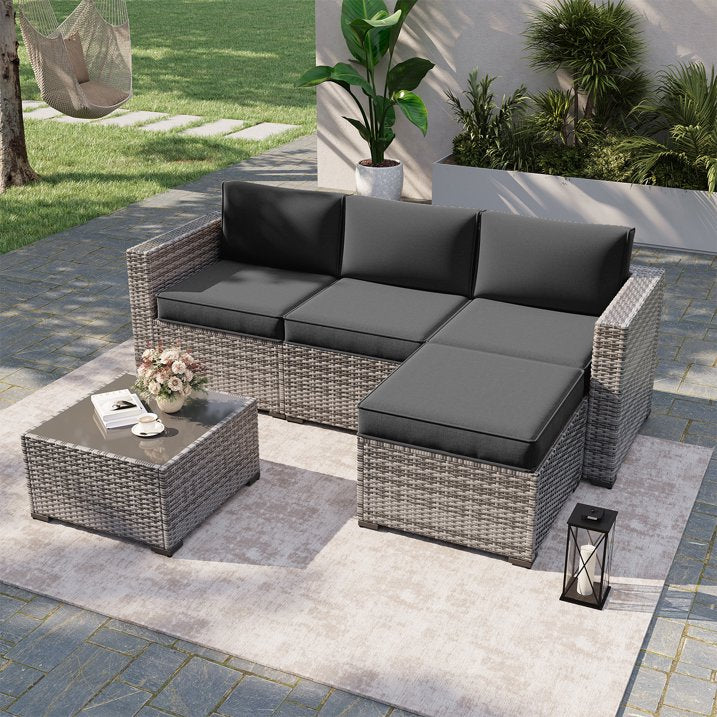 Clouddwell 7-Piece Outdoor Cushion Set for 4-Seat Wicker Sectional - Waterproof, High-Resilience Foam (Dark Gray)