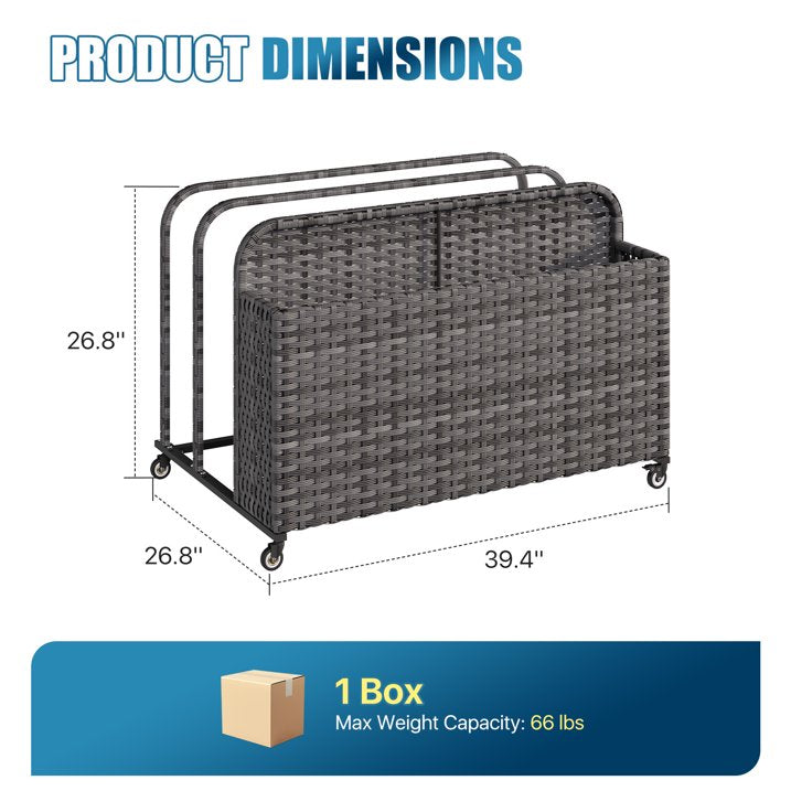 Sunmthink Outdoor Poolside Storage Cart with Wheels, 3-Tier Wicker Towel & Toy Organizer for Pool, Gray