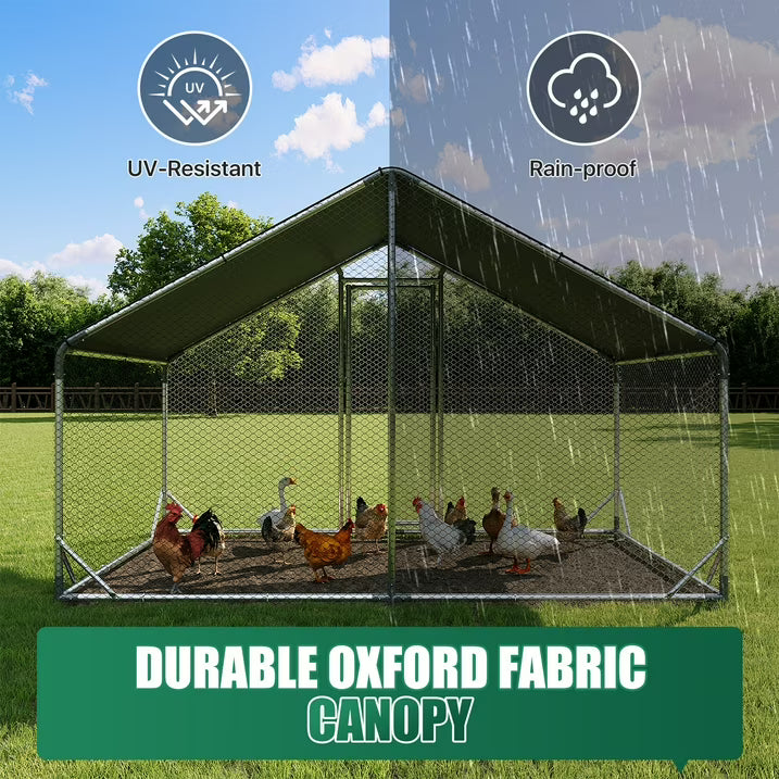 Clouddwell 65 Sq Ft Large Walk-In Chicken Coop with Waterproof Spire Roof - Heavy-Duty Metal Outdoor Poultry Run & Duck House for 8-10 Chickens