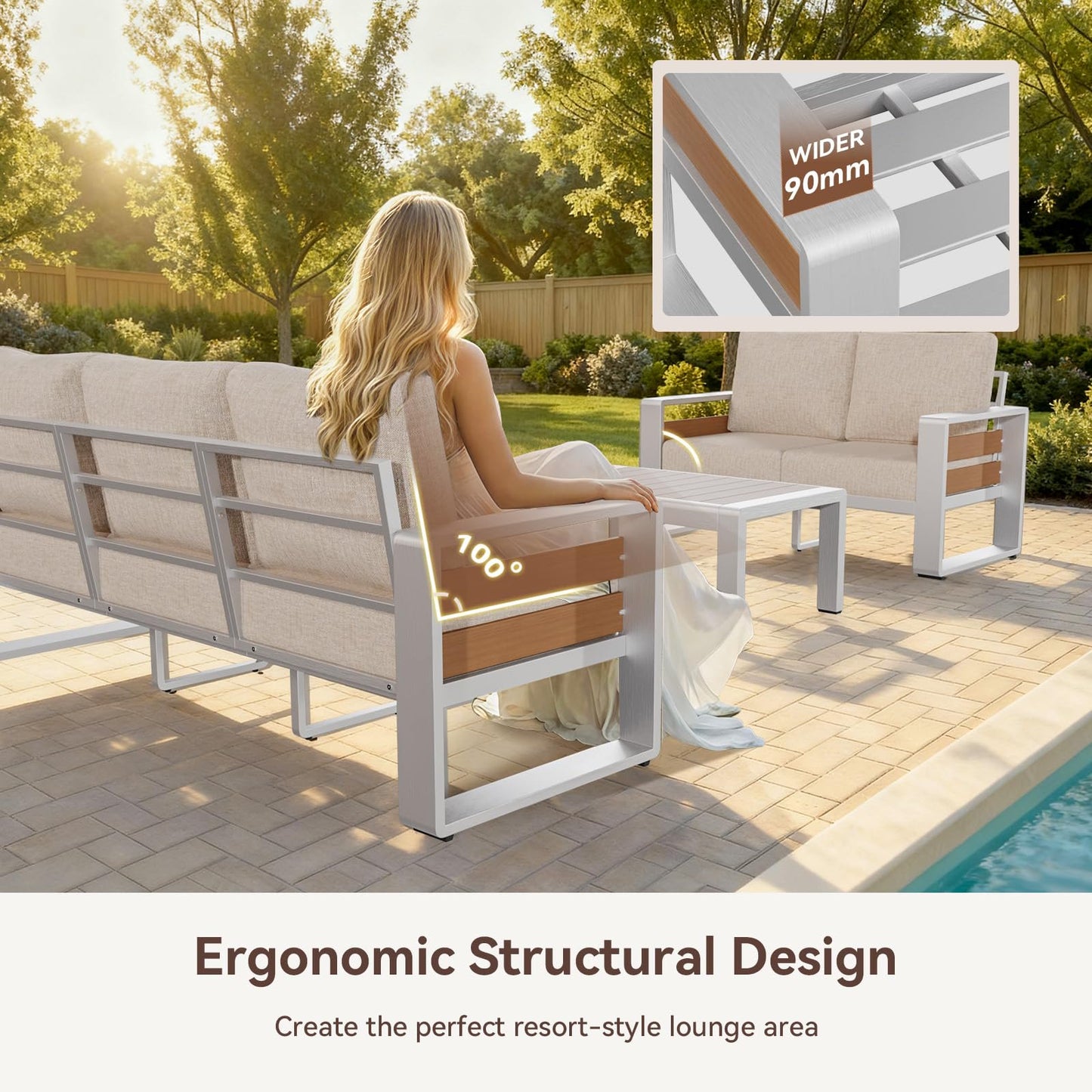Clouddwell 4-Seats Aluminum Patio Furniture Set, Outdoor Metal Sofa Conversation Set with Coffee Table for Pool Garden Porch Backyard, Beige