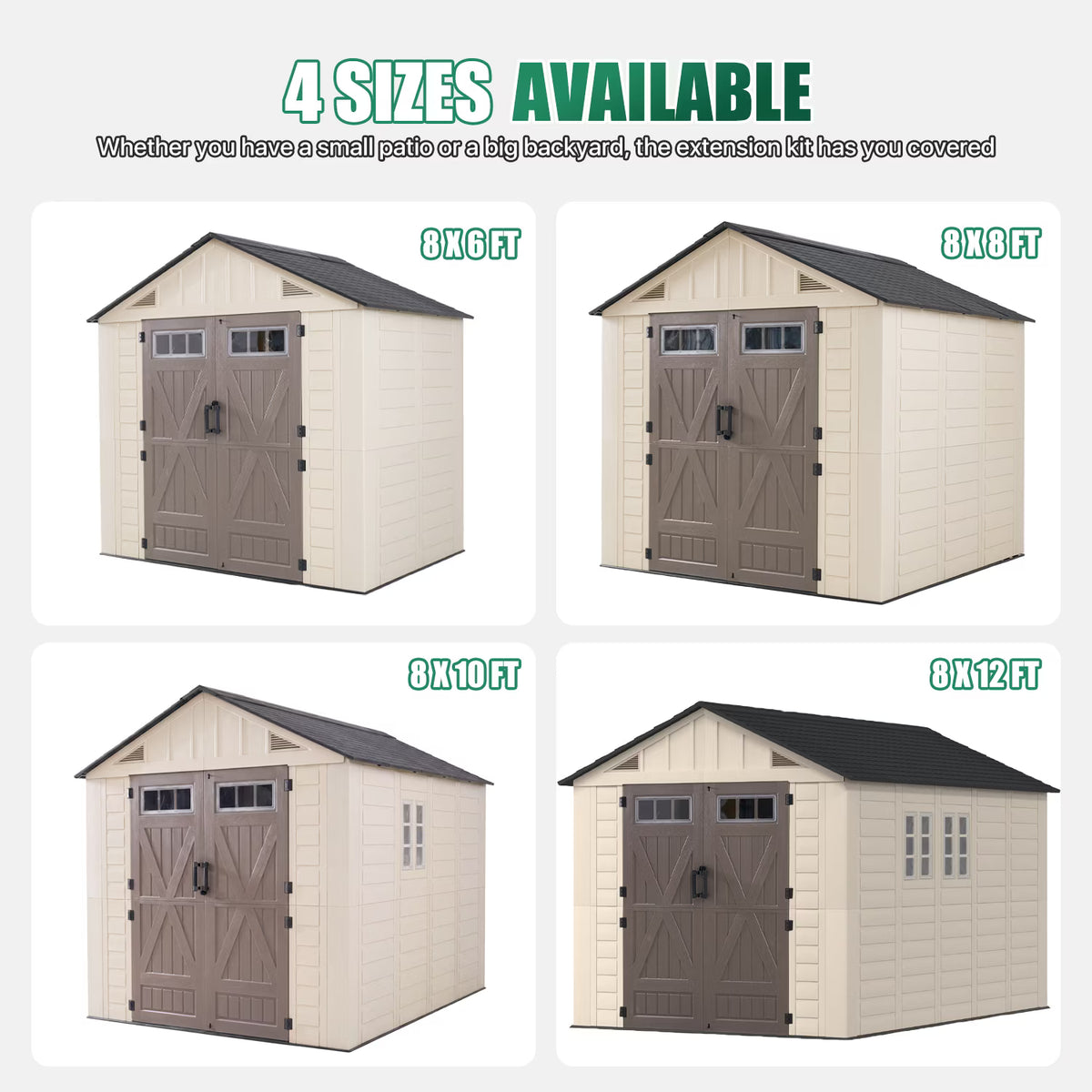 Clouddwell 8x8 FT Outdoor Storage Shed with Floor, HDPE Resin Garden Storage House with Double Doors, Windows & Ventilation, Heavy Duty Backyard Tool Shed for Lawn Equipment and Garden Supplies