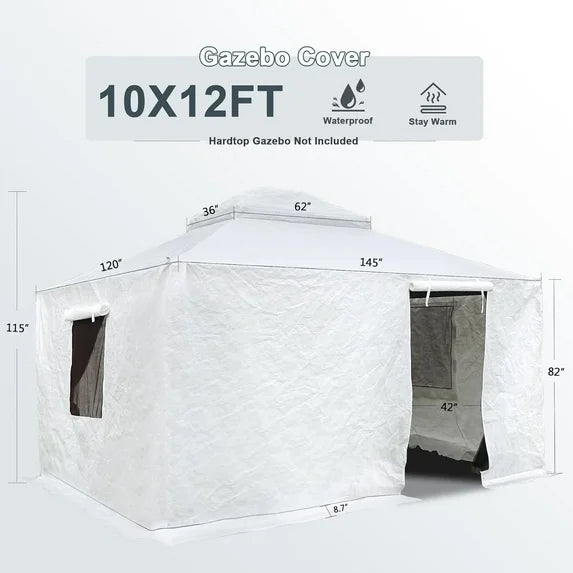 Clouddwell 10' x 12' Universal Winter Gazebo Cover for Hardtop Gazebos,Outdoor Waterproof Enclosed Cover with Sidewalls and Mesh Windows