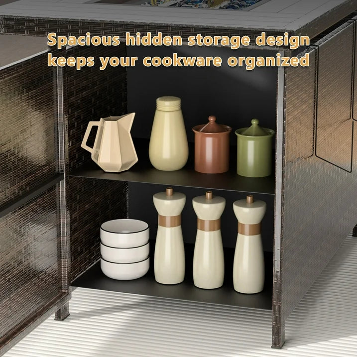 Aoxun 44" Outdoor Gas Fire Pit Table 60,000 BTU with Storage, Propane Fire Pit Table with Removable Lid & Waterproof Cover, for Outside Patio, Brown