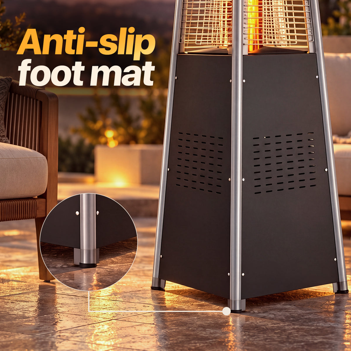 LazySunsets 87 Inch Outdoor Tower Propane Heater, 48000 BTU Black Pyramid Patio Heater with Portable Wheels, Auto Safety Shutoff