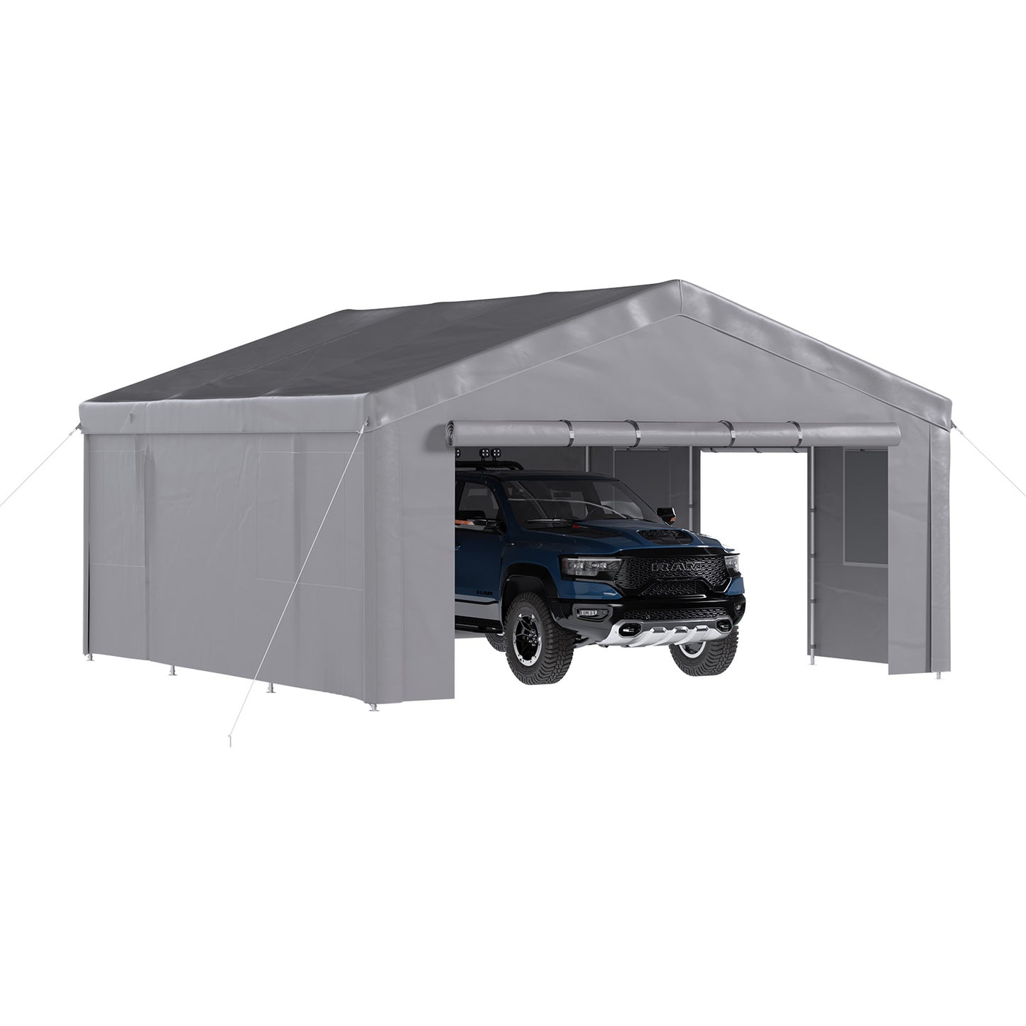 Sunmthink 20x20ft Heavy Duty Carport Canopy, Portable Outdoor Garage with Removable Sidewalls & Roll-Up Doors, All-Weather Car Shelter for Cars, Boats, Trucks and Tools Storage, Gray