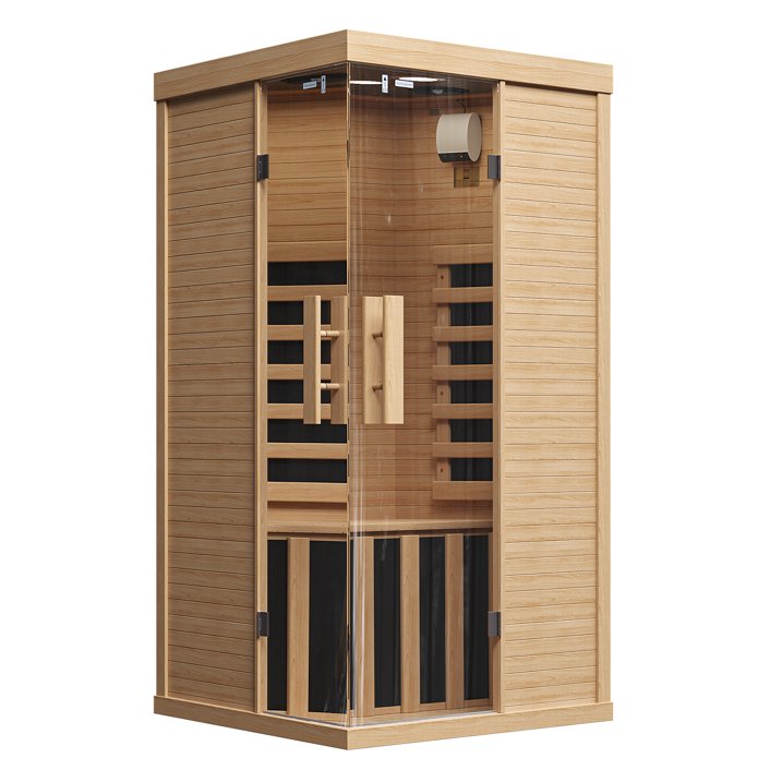 Sunmthink Full Spectrum Infrared Sauna , 2-Person Home Sauna 850W Hemlock Wood Spa with Resonance Speaker & Tempered Glass