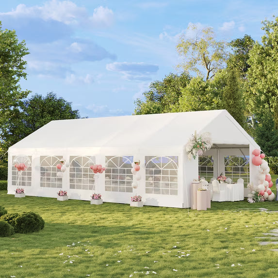 Sunmthink Wedding & Event Tent, 32x16 FT White Canopy with Removable Sidewalls, Waterproof Party Tent for Outdoor Gatherings, BBQ, Birthday, Camping