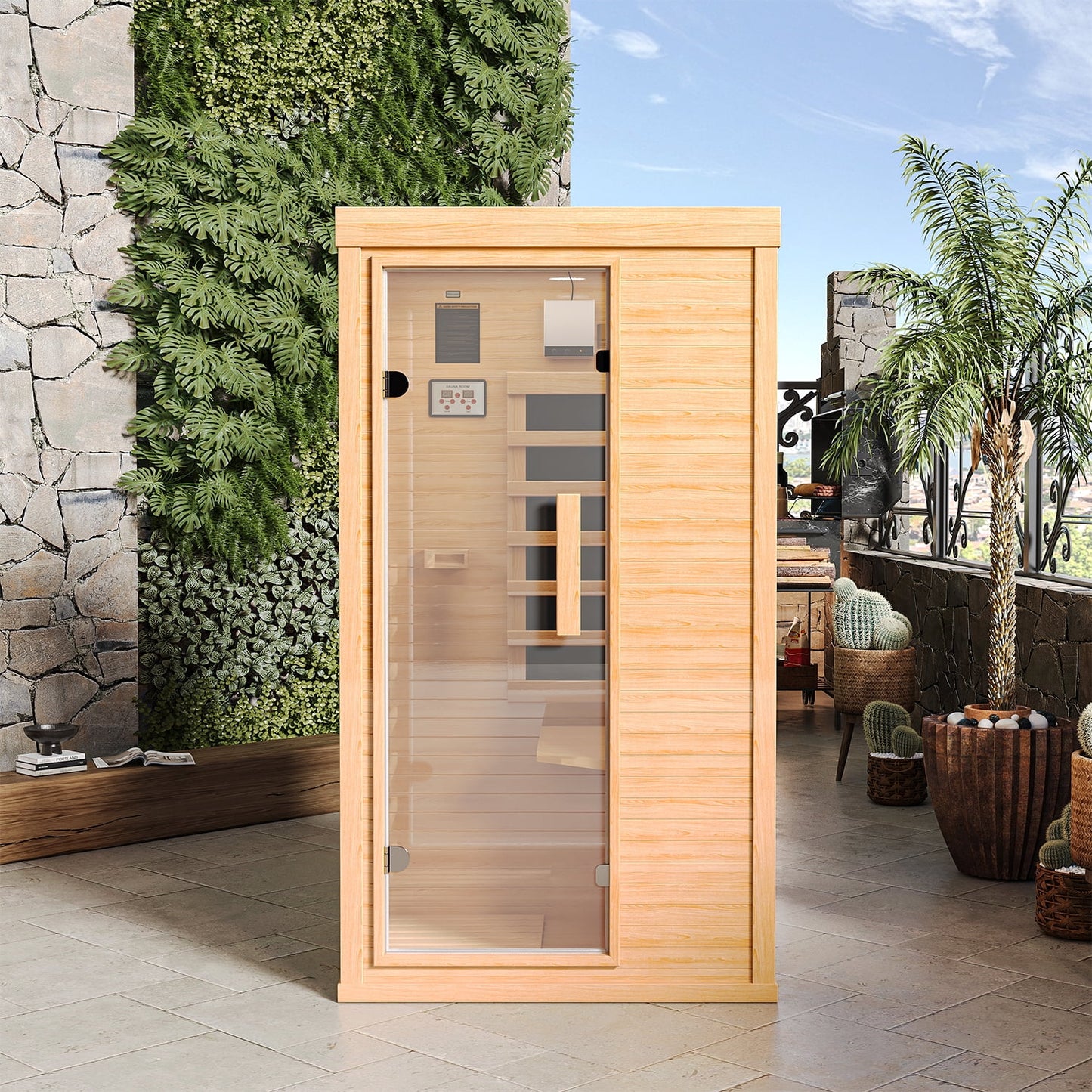 Clouddwell 1-Person Home Far Infrared Sauna | 850W High-Efficiency Heating Western Hemlock Dry Sauna with Color Lighting & Bluetooth Speaker (For Home & Gym Use)