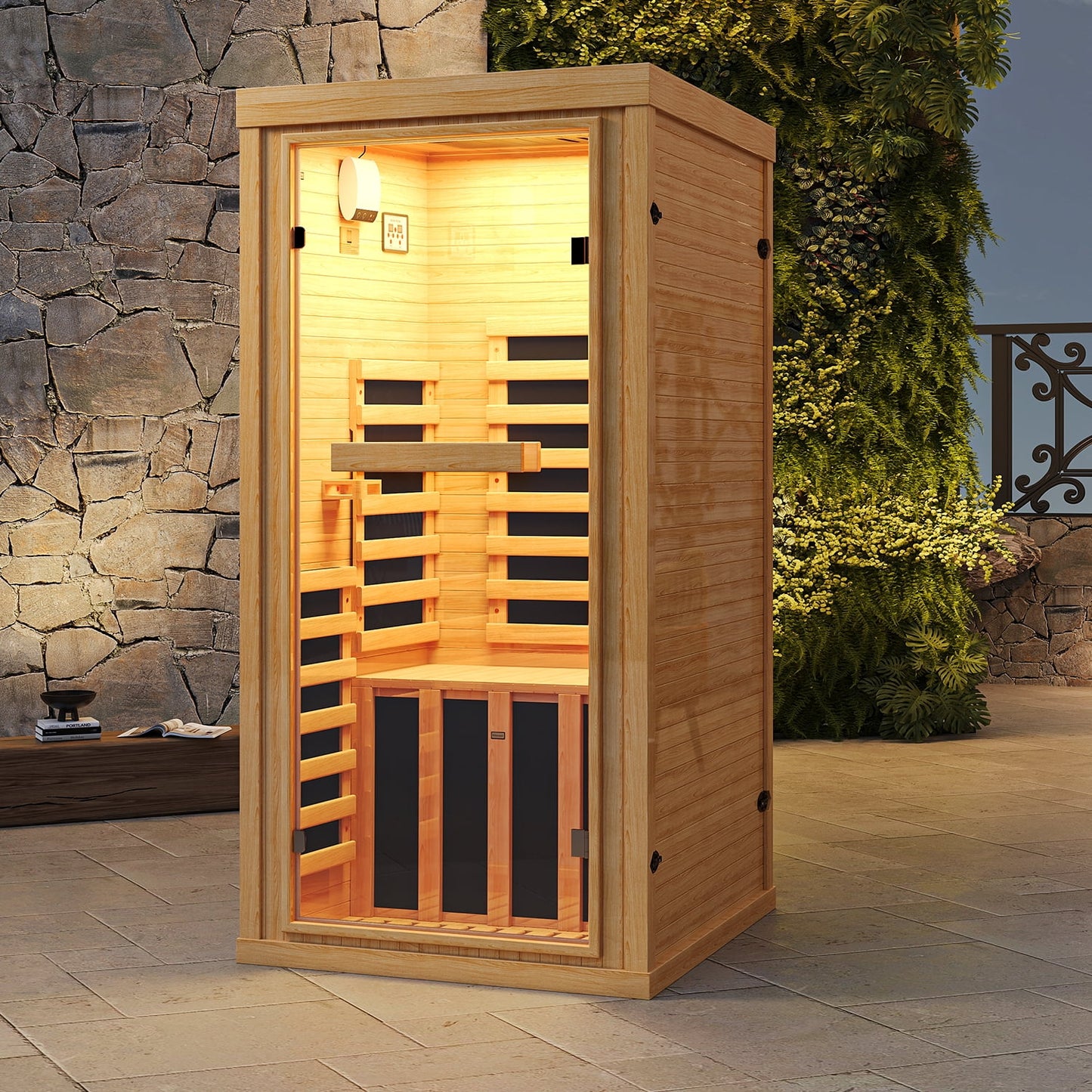 Clouddwell 1-Person Home Far Infrared Sauna | 850W High-Efficiency Heating Western Hemlock Dry Sauna with Color Lighting & Bluetooth Speaker (For Home & Gym Use)