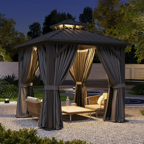Clouddwell 8' x 8' Gazebo for Patio, Gazebo Pergola with Sloped Roof, Large Wall-Mounted Heavy Duty Awnings, for Deck, Patio and Backyard