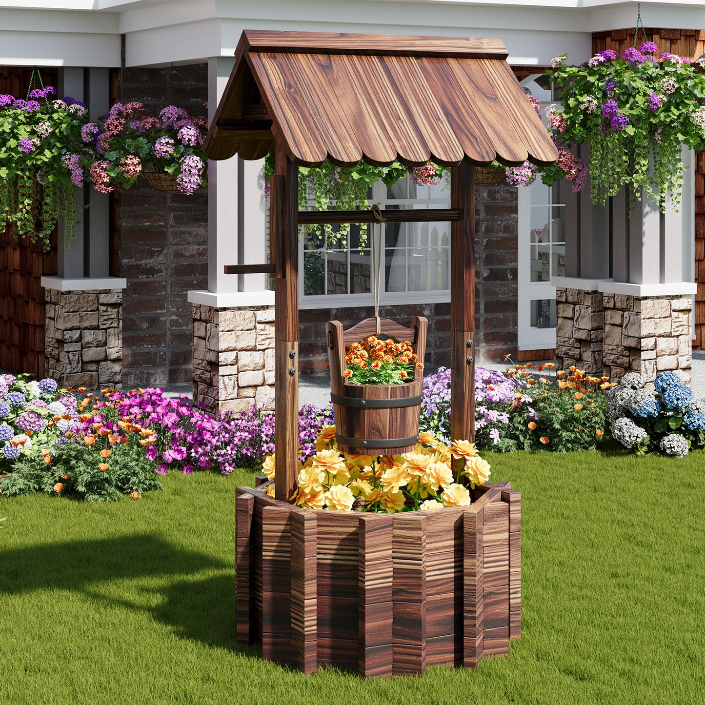 Cloddwell Wood Planter with Hanging Bucket for Flower and Plants