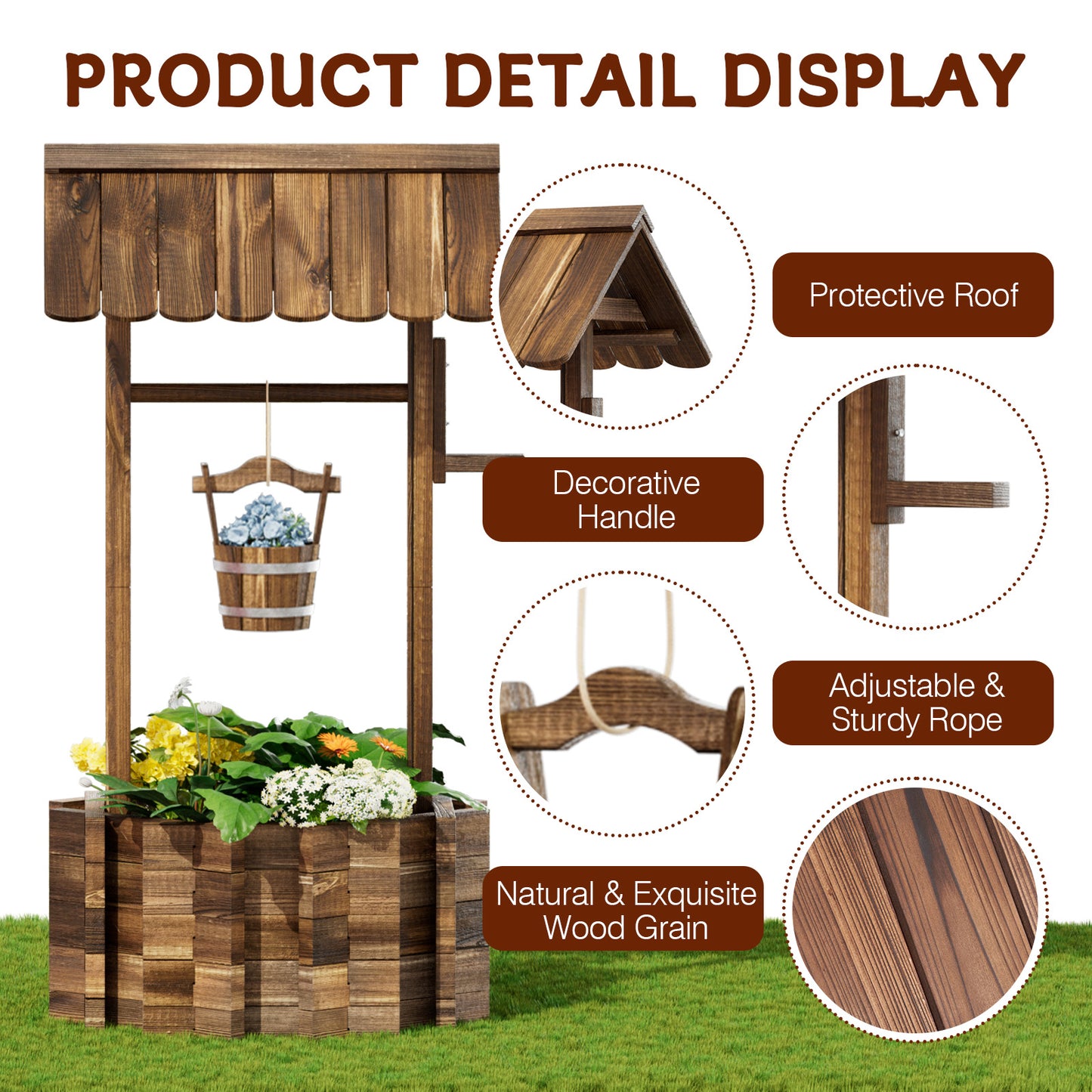 Cloddwell Wood Planter with Hanging Bucket for Flower and Plants
