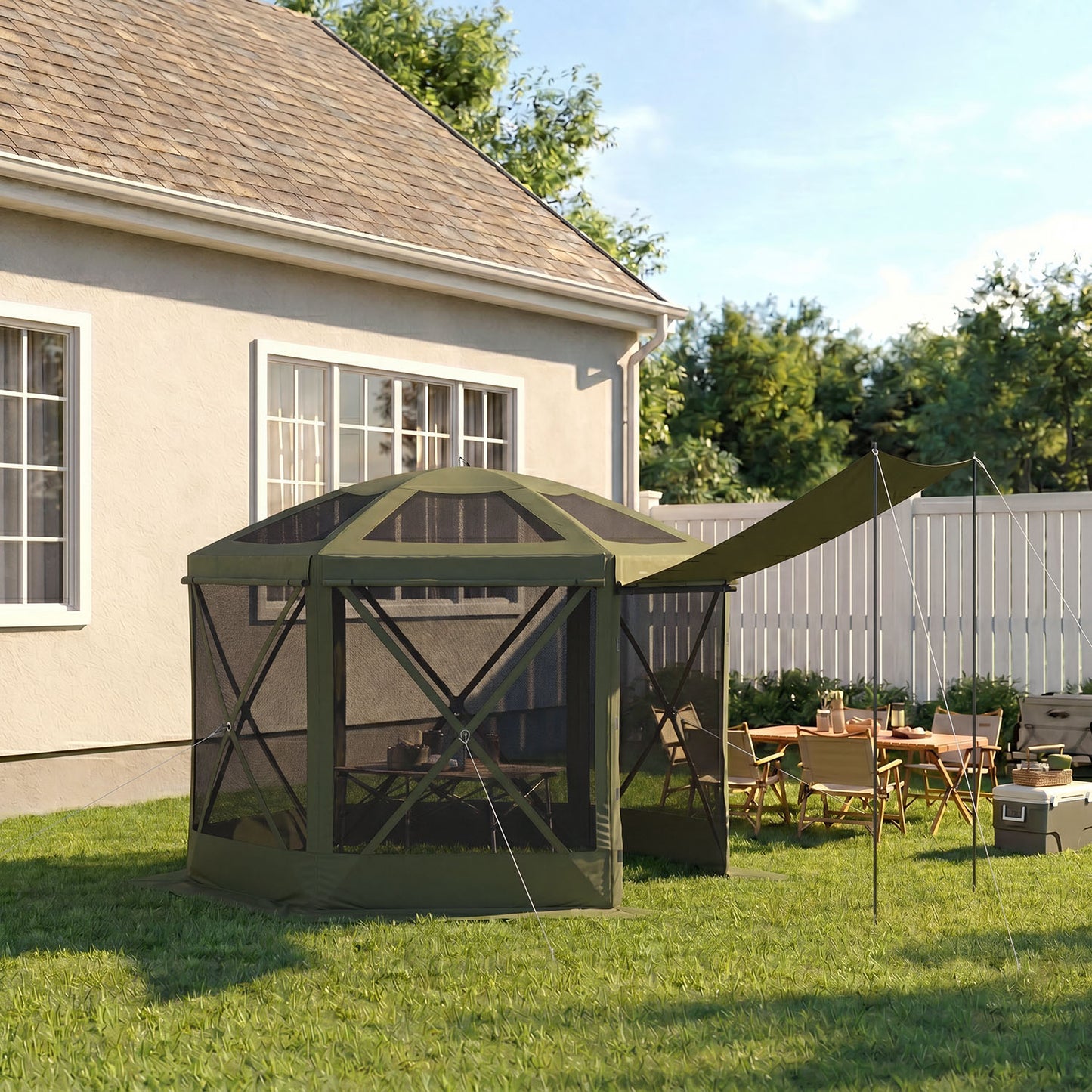 Clouddwell 10'x10' Outdoor Pop Up Gazebo, Screen Tent with Removable Top & Mosquito Netting, Camping Canopy Tent, Waterproof, UV Resistant, Portable Carry Bag, Green