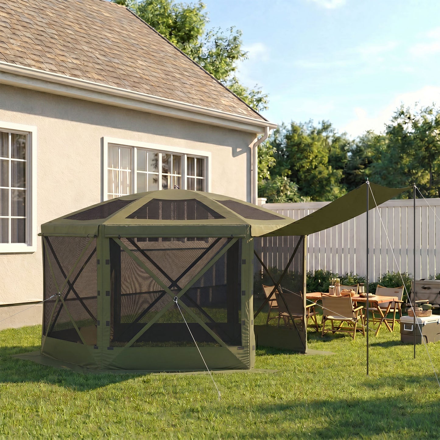 Clouddwell 12'x12' Outdoor Pop Up Gazebo, Screen Tent with Removable Top & Mosquito Netting, Camping Canopy Tent, Waterproof, UV Resistant, Portable Carry Bag, Green