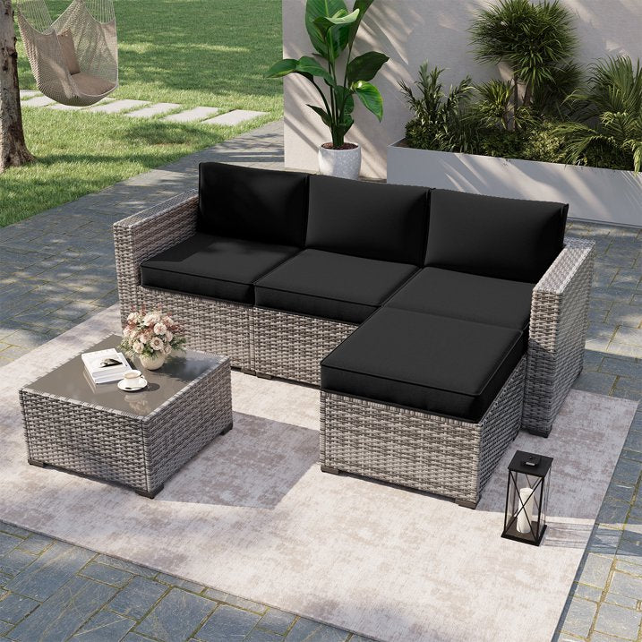 Clouddwell 7-Piece Premium Outdoor Cushion Set, High-Resilience Waterproof Cushions for 4-Seat Wicker Sectional(Black)