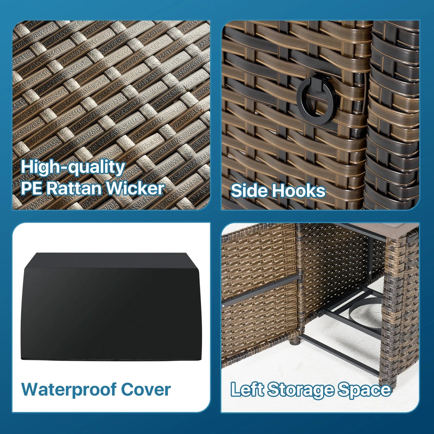 Sunmthink Patio Furniture Sets, 12-Piece Outdoor Patio Furniture with 44'' Propane Gas Firepit Table, Wicker Outdoor Conversation Set and Waterproof Cover for Backyard, Poolside, Garden