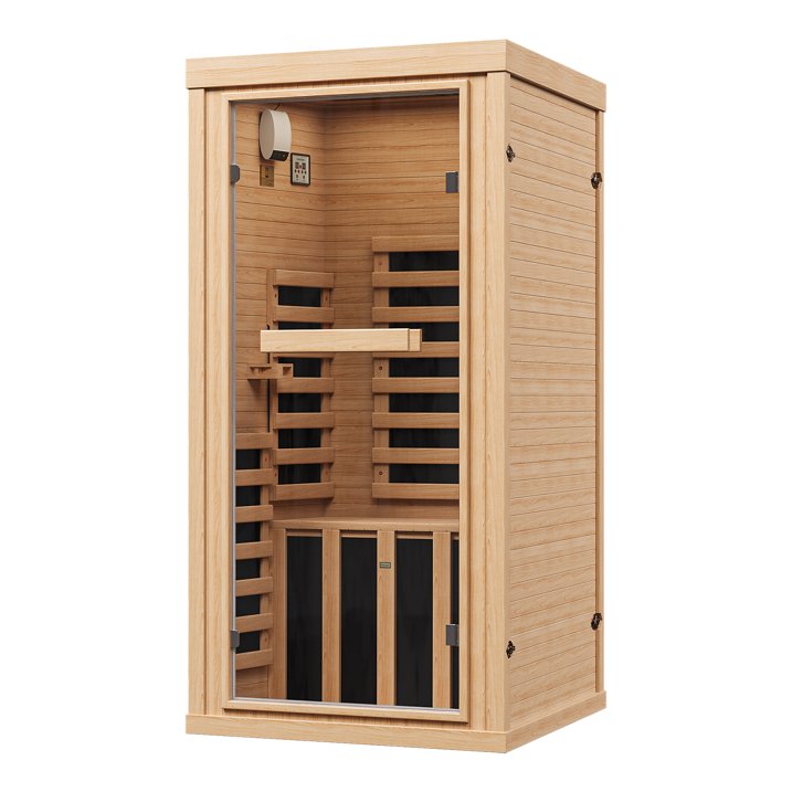 Sunmthink Full Spectrum Infrared Sauna , 1-Person Home Sauna 1260W Hemlock Wood Spa with Resonance Speaker & Tempered Glass