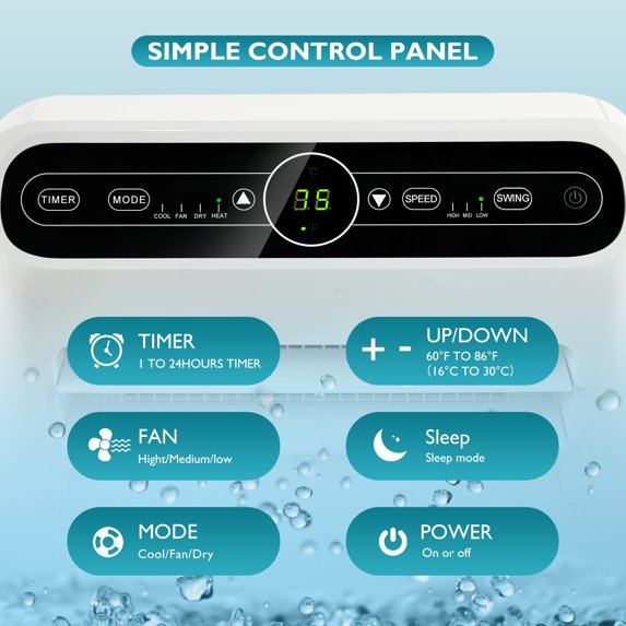 Clouddwell 9700 BTU Portable Air Conditioner with 3-in-1 Function, Remote Control & LED Display