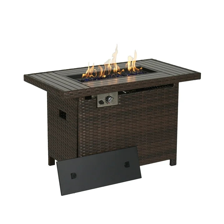 Aoxun Propane Fire Pit Table, 40 in CSA Propane Fire Table Rectangular, 50,000 BTU Auto Ignition Gas Fire Pit for Outside Patio Deck, Brown Wicker