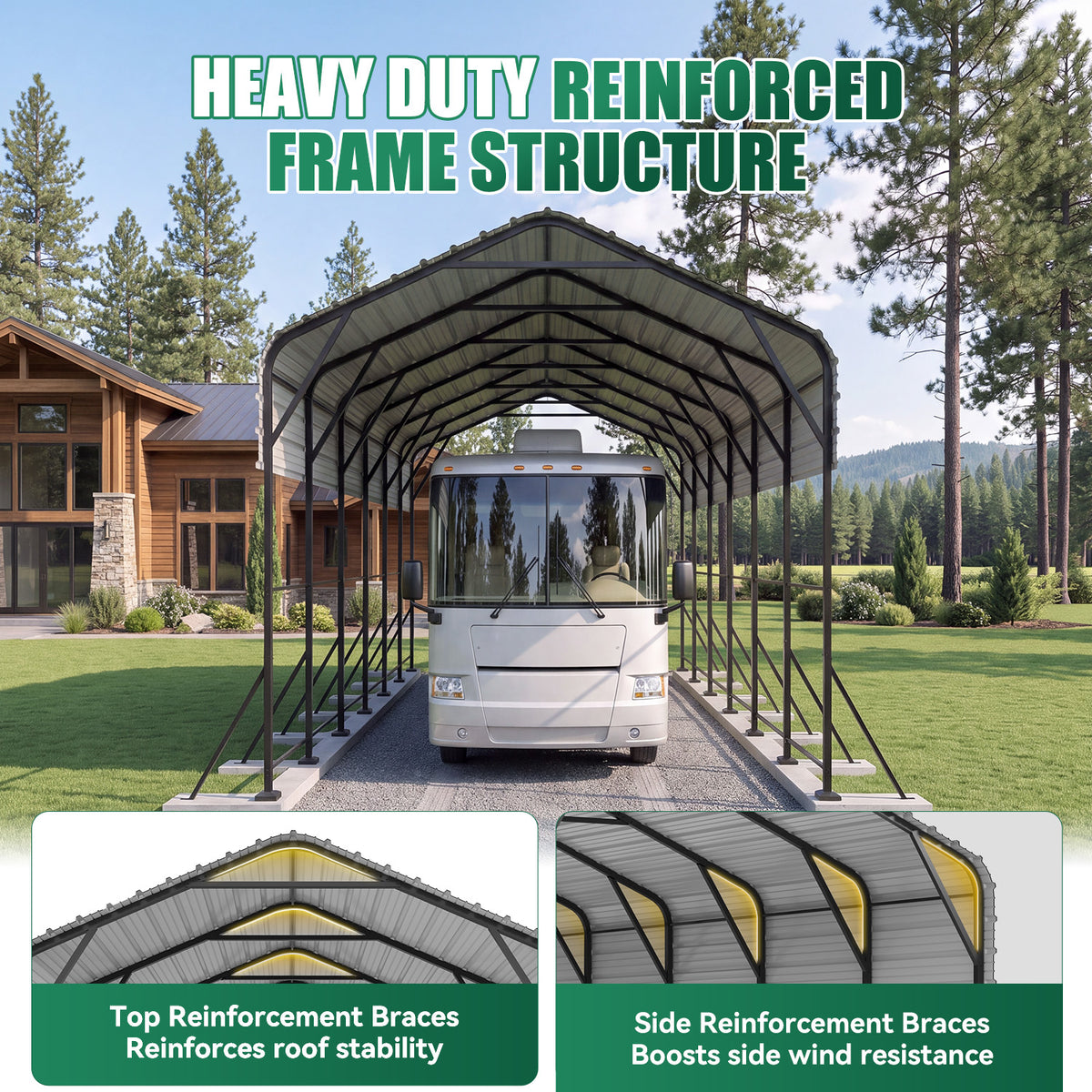 Dateyes 14x30FT RV Metal Carport, Heavy Duty Carport Canopy with Reinforced Frame & Galvanized Roof, Car Tent, Garage Shelterf for Car, Truck, Boat