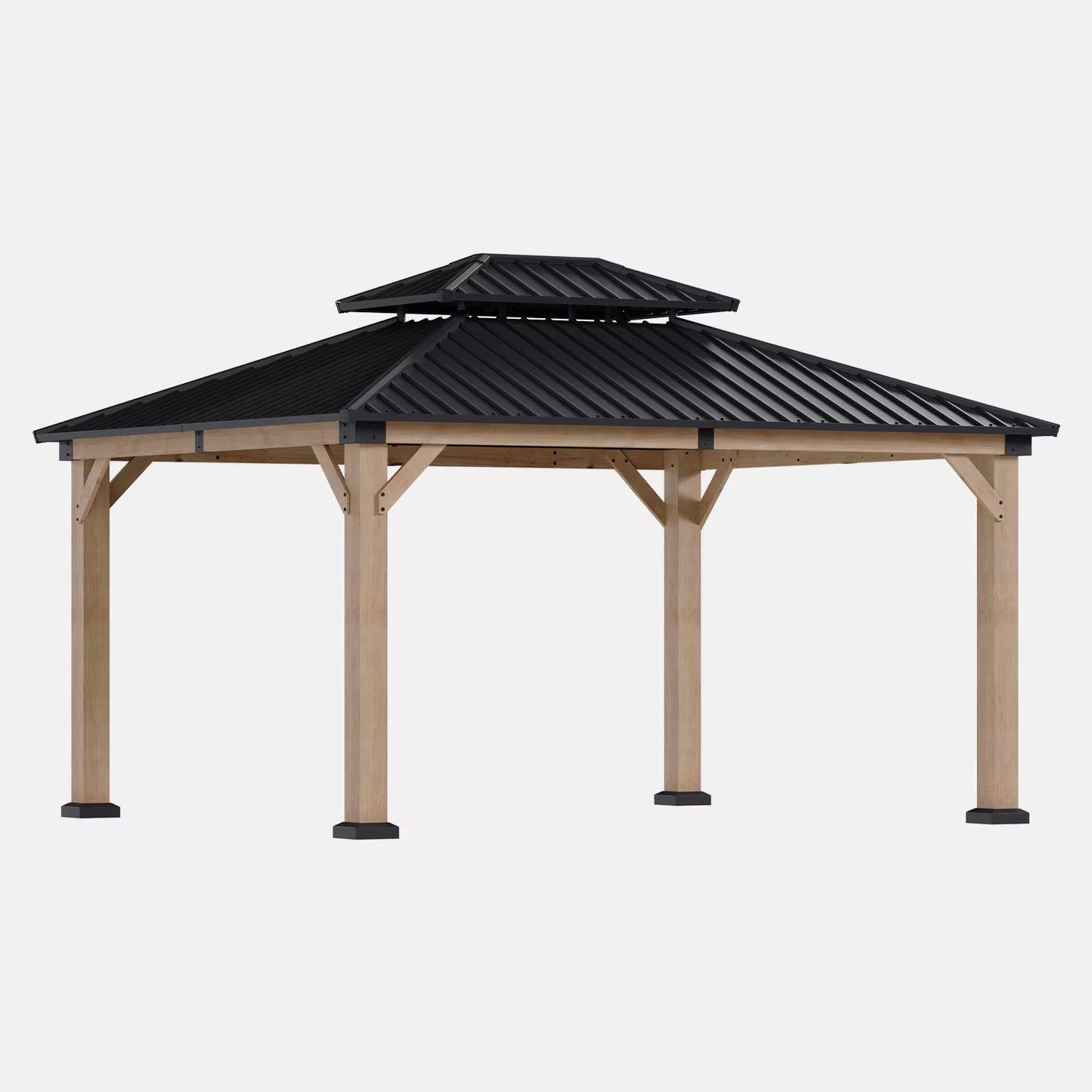 Clouddwell 12'*14' Upgraded Cedar Gazebo,Cedar Hard Roof Gazebo,with Double-Layer Galvanized Steel Roof,Suitable for Backyard,Desk,and Lawn
