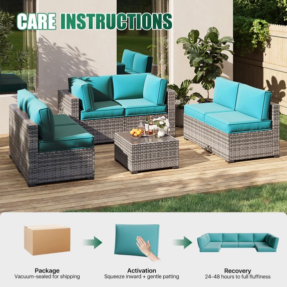 Clouddwell 14-Piece Premium Outdoor Cushion Set, High-Resilience Waterproof Cushions for 6-Seat Wicker Sectional, Comfort Upgrade (Sky Blue)
