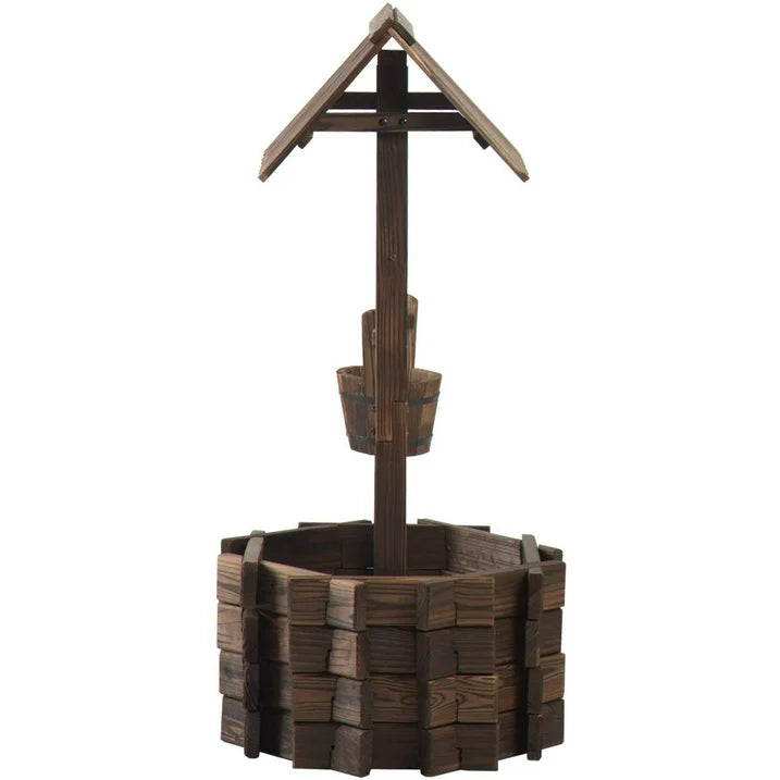 Sunmthink Wood Wishing Well Planter with Hanging Bucket for Flower and Plants, Brown