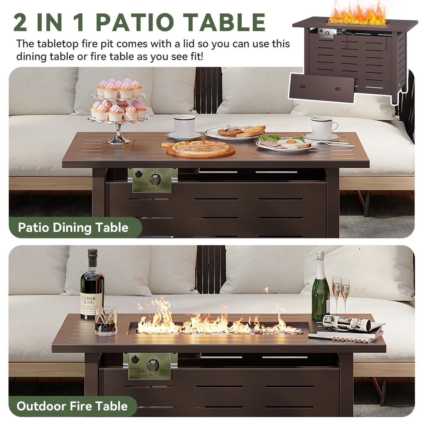 Sunmthink 40" Propane Fire Pit Table 50,000 BTU Steel Gas Fire Table with Waterproof Cover,Brown