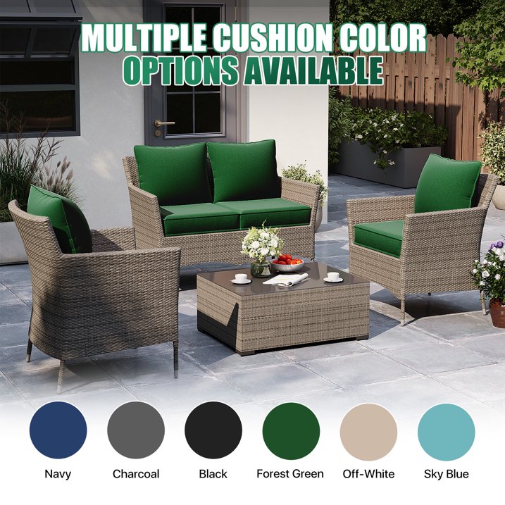 Clouddwell 4-Piece Premium Outdoor Cushion Set, 20x22x4 Inches High-Resilience Waterproof Cushions for 4-Seat Wicker Sectional(Green)