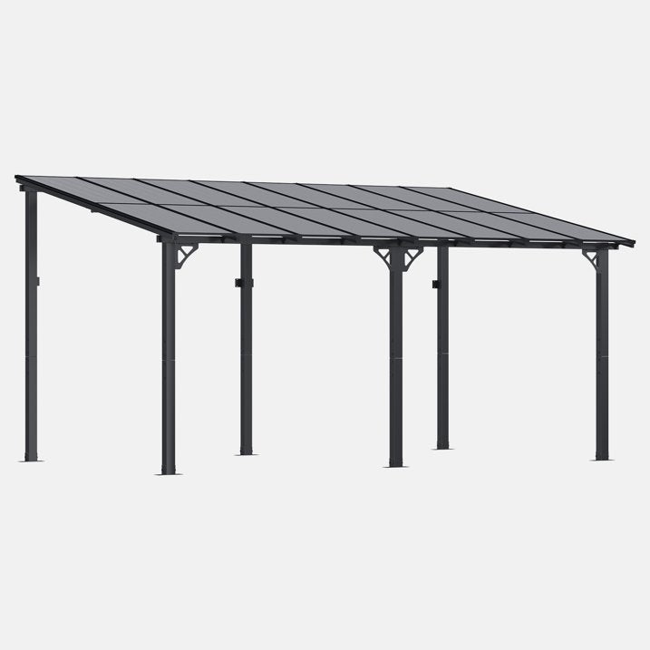 Clouddwell 16'x 10' Wall-Mounted Gazebo Pergola with Aluminum Top Frame & Polycarbonate Panel, Large Heavy-Duty Awnings for Backyard Black
