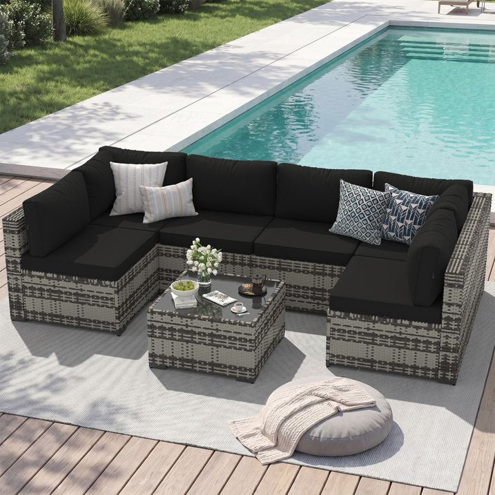 Sunmthink 7-Piece Wicker Patio Furniture Sets, Outdoor Conversation Set with 4 Inches Thick Cushions and Waterproof Cover