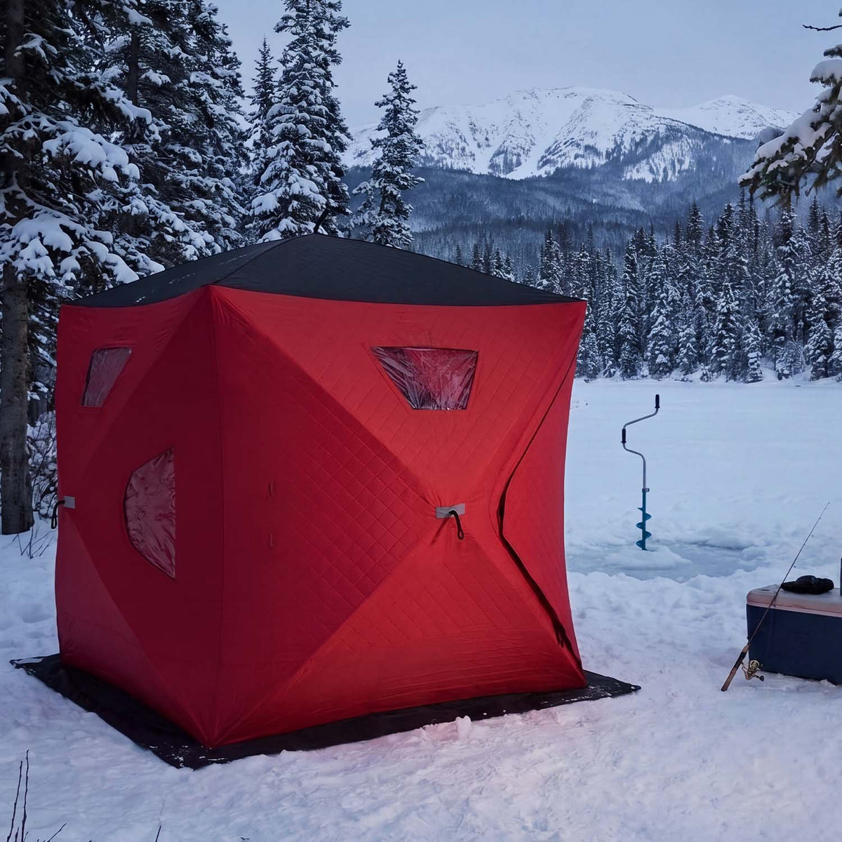 Dateyes Pop Up Ice Fishing Shelter, Insulated Ice Fishing Tent for 1-2 People, 420D Insulated Fabric, 60"x60"x65" 24 sq.ft Fishing Area, Red