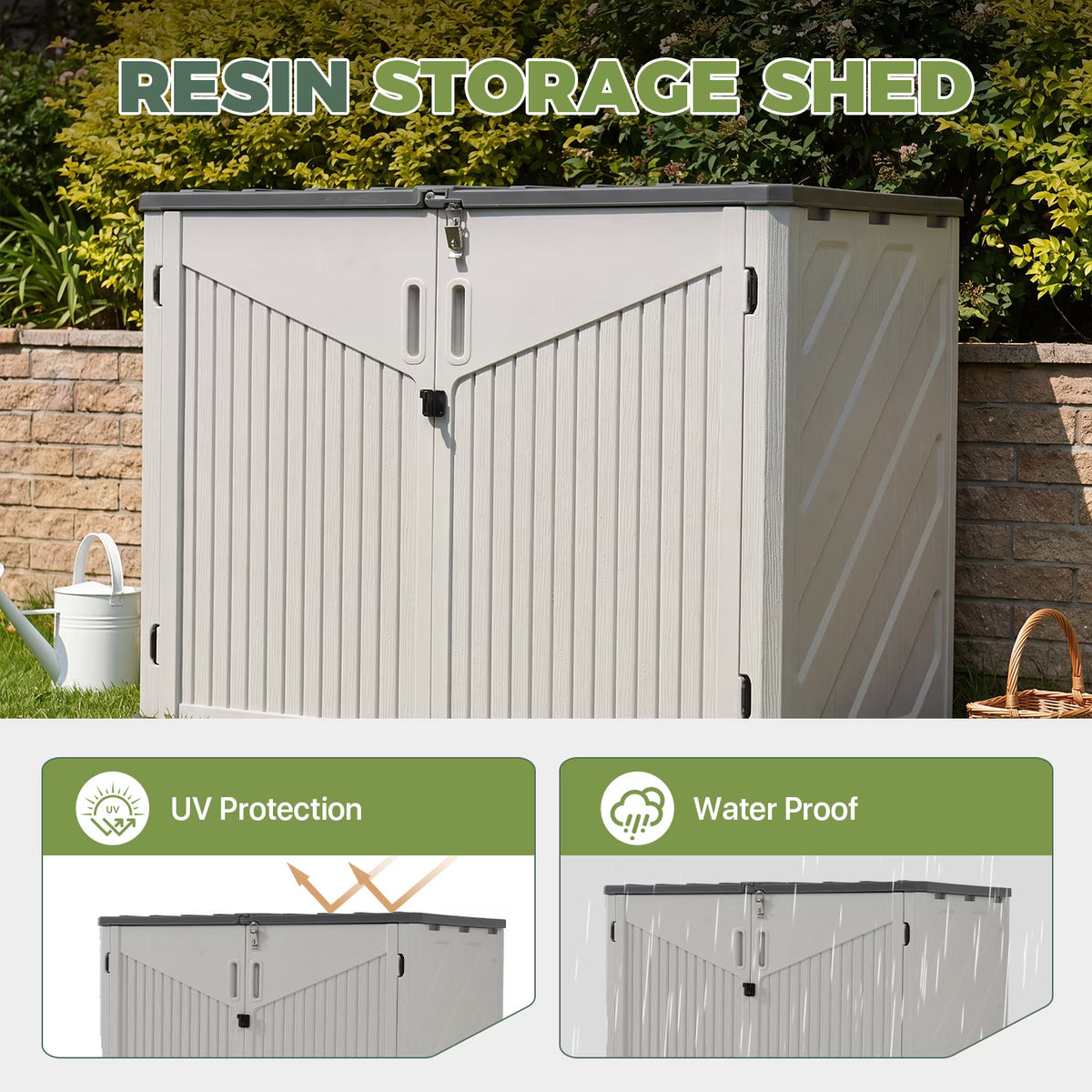Dateyes 35 Cu.Ft Resin Outdoor Storage Shed, Waterproof Patio Storage Sheds with Floor, Weather-Resistant Vertical Outdoor Storage Cabinet (White with Shelf)