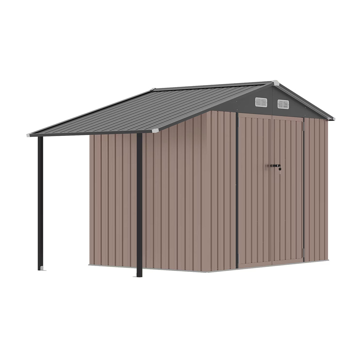 Dateyes 10 x 6 FT Metal Storage Shed with Hardtop Gazebo, Outdoor Tool Shed Firewood Storage for Garden, Backyard, Brown