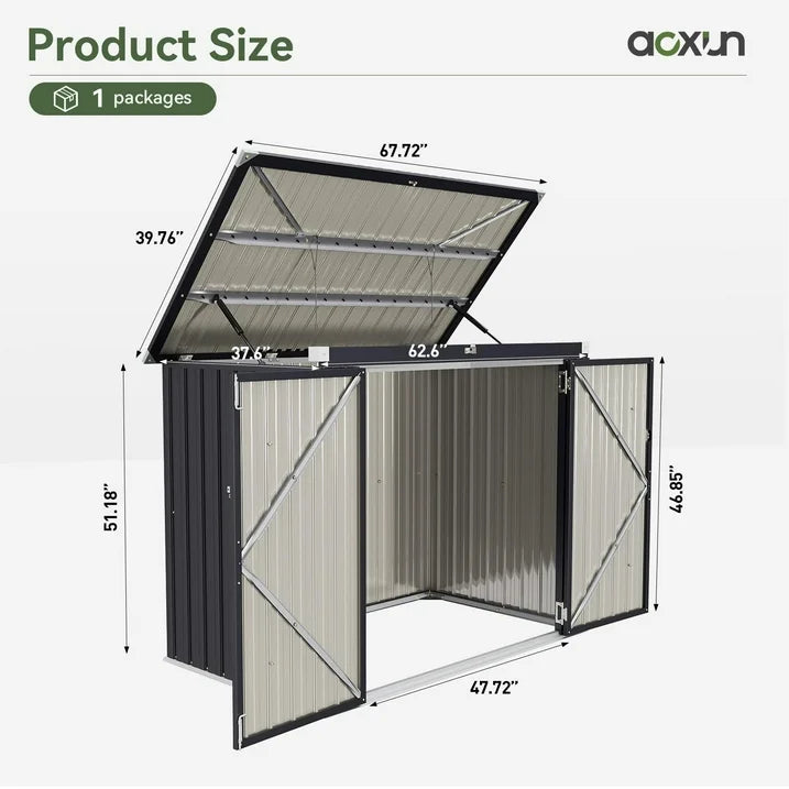 Outdoor Metal Storage Shed 3.3x5.6ft, Waterproof Trash Can Shed w/Lid & Chain for Garden, Backyard, Patio, Aoxun