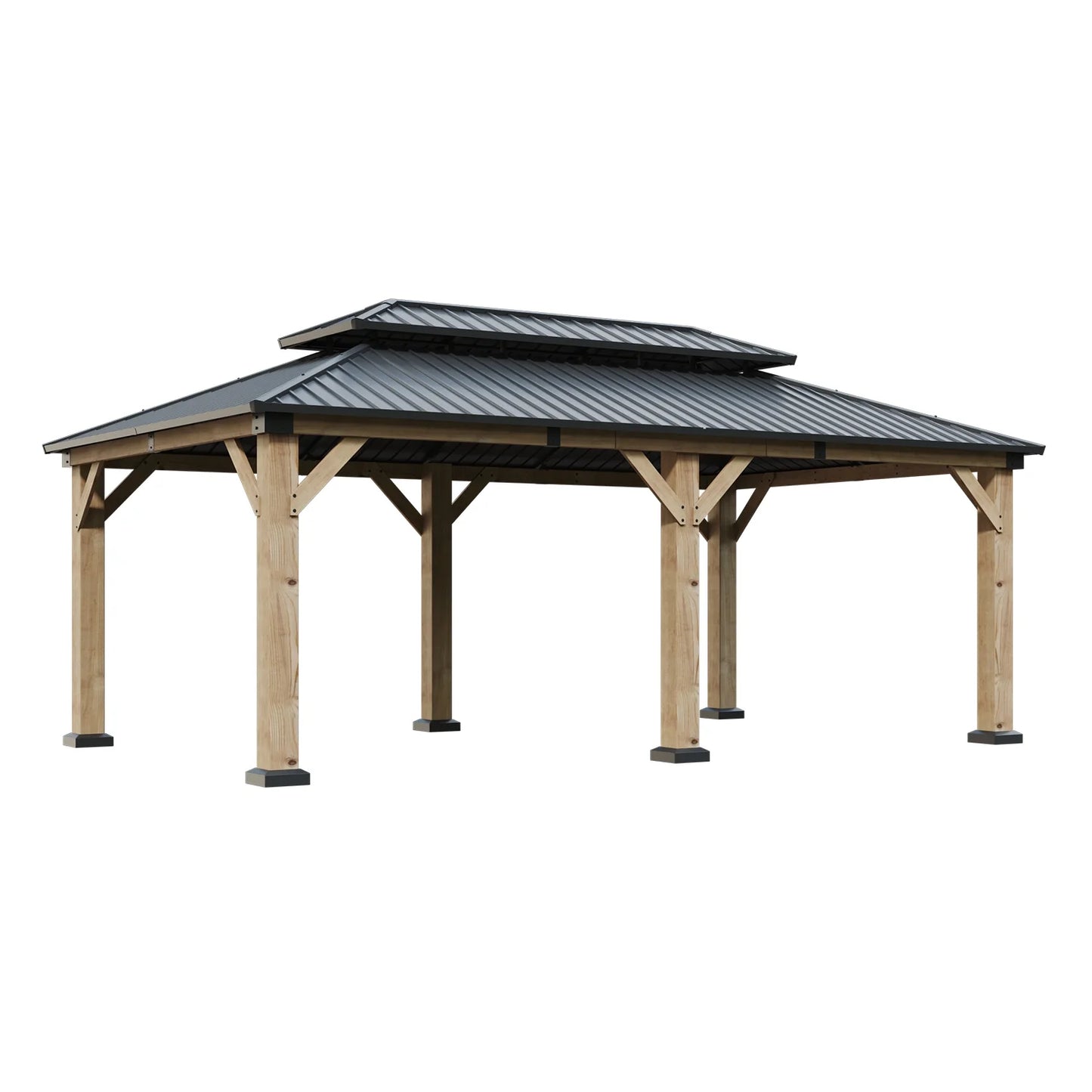 Clouddwell 12*20FT Upgraded Cedar Gazebo,Cedar Hard Roof Gazebo,with Double-Layer Galvanized Steel Roof,Suitable for Backyard,Desk,and Lawn.