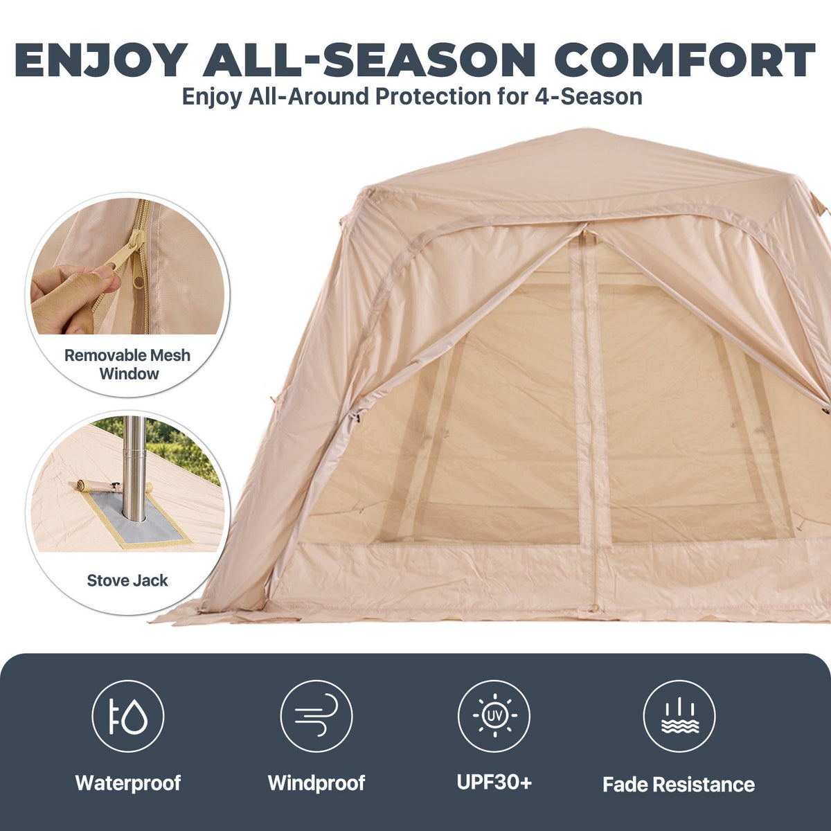 Dateyes Inflatable Camping Tent for 5-7 Person, Quick Blow-up Family Tent, Lightweight Portable Outdoor Shelter for Camping, Beach and Festivals, Beige