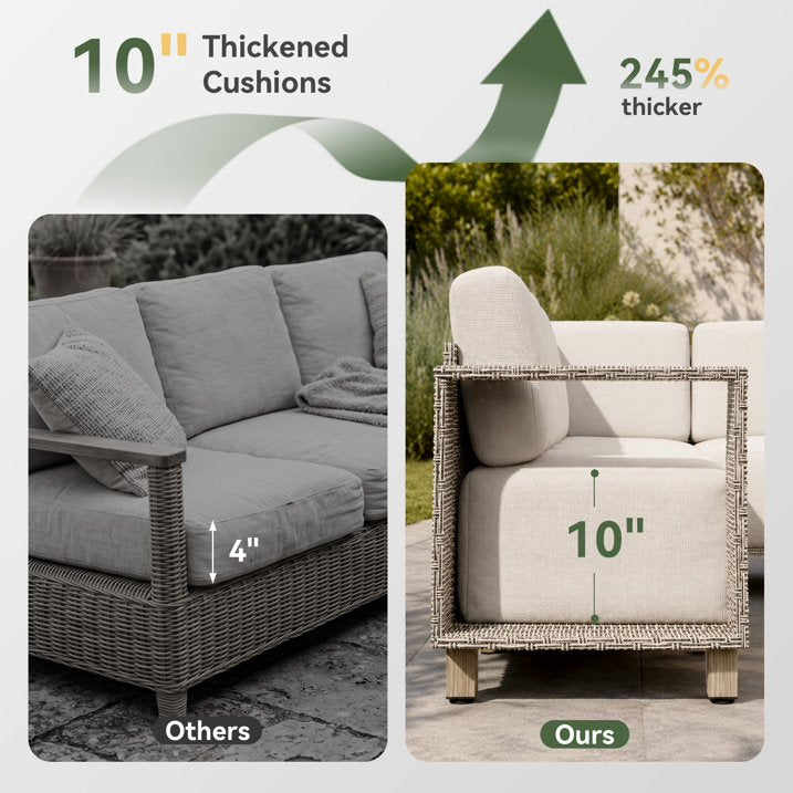 Clouddwell 7 Pieces Wicker Patio Furniture Set, Wicker Outdoor Sectional Sofa with 10 Inches Thick Cushions & Coffee Table,Beige