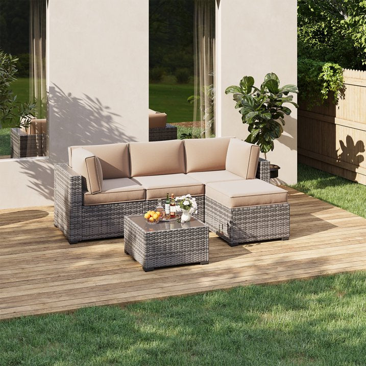 Clouddwell 9-Piece Premium Outdoor Cushion Set, High-Resilience Waterproof Cushions for 4-Seat Wicker Sectional, Comfort Upgrade(Off-White)