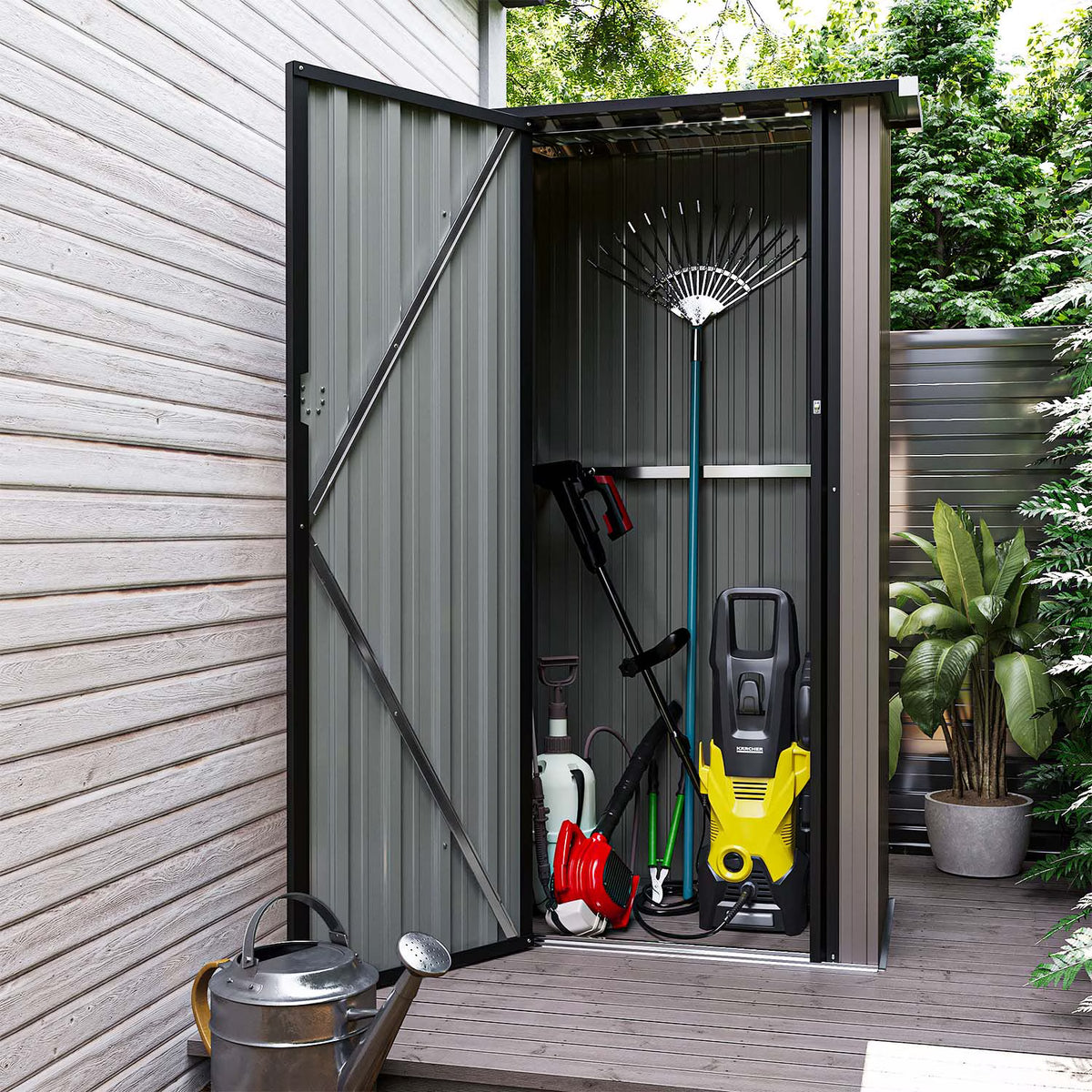 Sunmthink 3'x2' Small Metal Storage Shed, Storage with Lockable Doors, Garden Shed Tool Shed, Brown