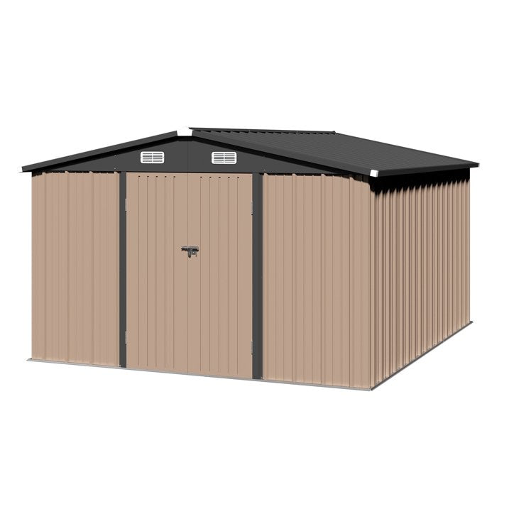 Clouddwell 10x12 ft. Metal Storage Shed, Waterproof Steel Garden Shed with Lock, Brown