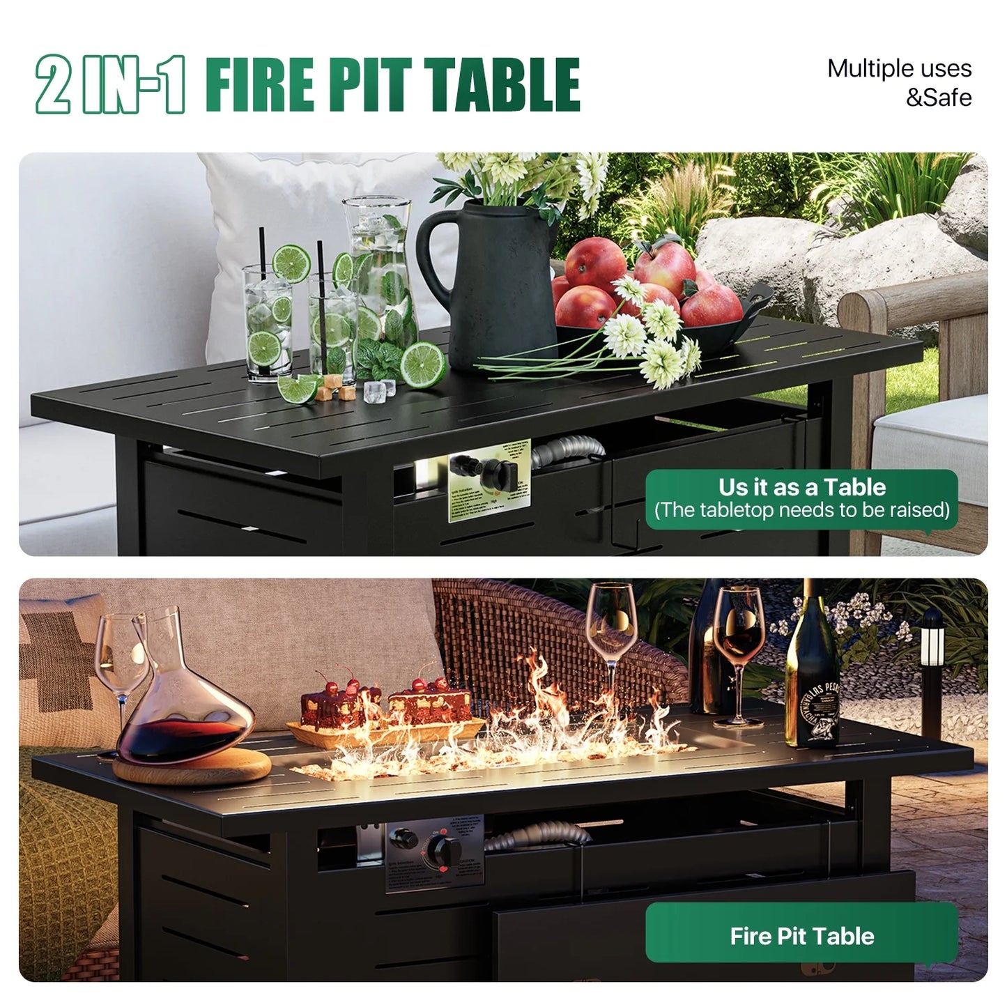 Clouddwell 40" Black Propane Fire Pit Table, 50,000 BTU Outdoor Gas Firepit with Lava Rocks, Removable Lid & Waterproof Cover for Patio Black