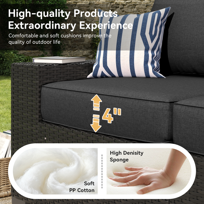 Clouddwell 7-Piece Outdoor Patio Set,4-Inch Thickened Cushions, All-Weather Wicker Sectional with Fire Table, Coffee Table & Custom Protective Cover Black